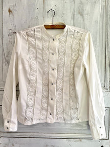 Vintage French woman cotton FILET LACE BLOUSE c1930