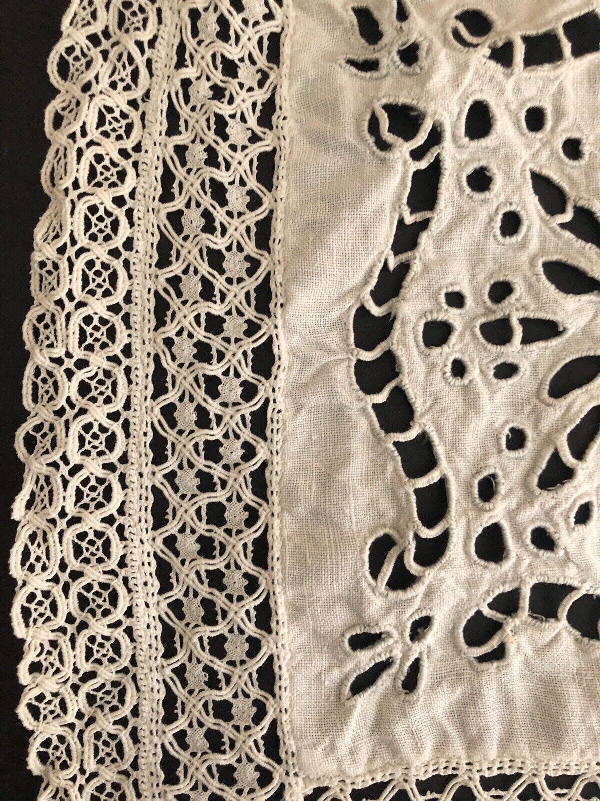 Pair of antique French LINEN napkins DOILY mats FILET LACE c1930