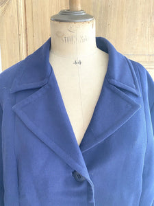 Vintage French woman blue JACKET tailored COLLAR c 1950