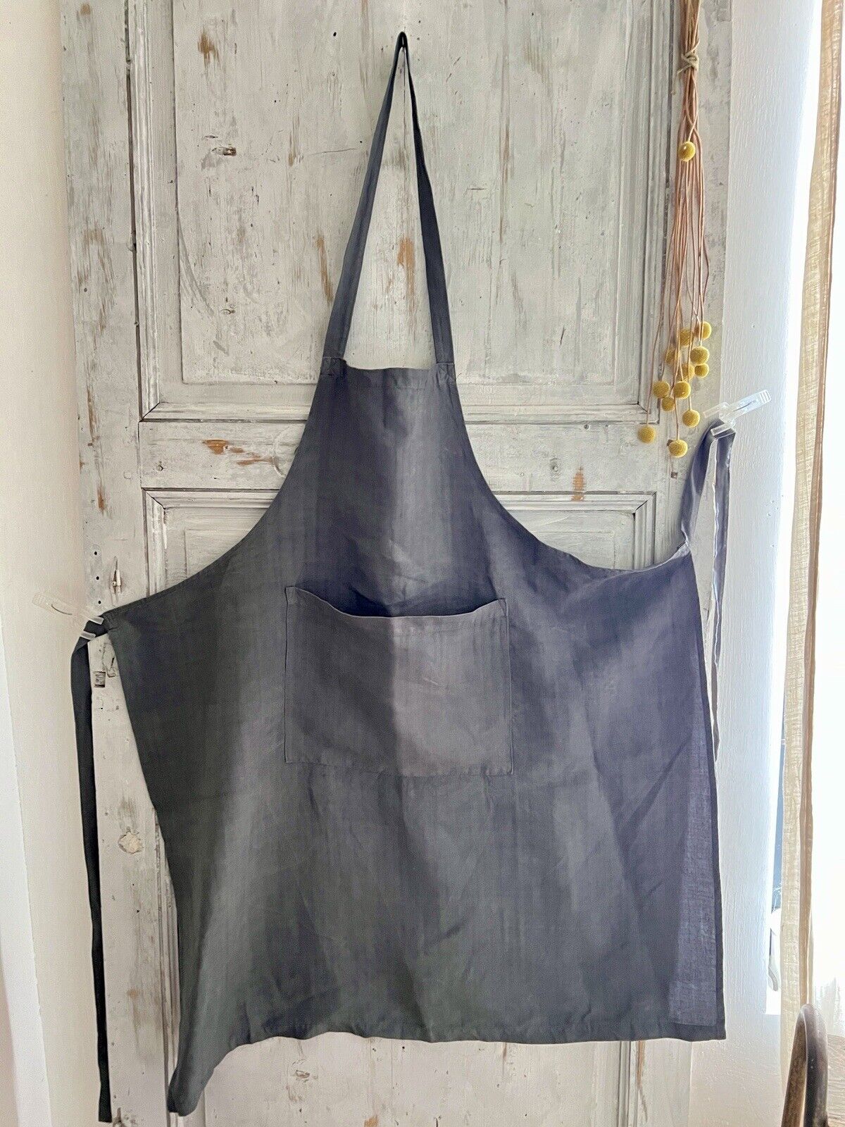 French UPCYCLED GRAY dye antique linen WORK WEAR APRON Les Toiles Blanches