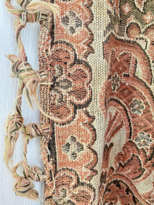 Antique French PALE PINK BLUE PAISLEY boteh TAPESTRY indiennes FRINGES c1930