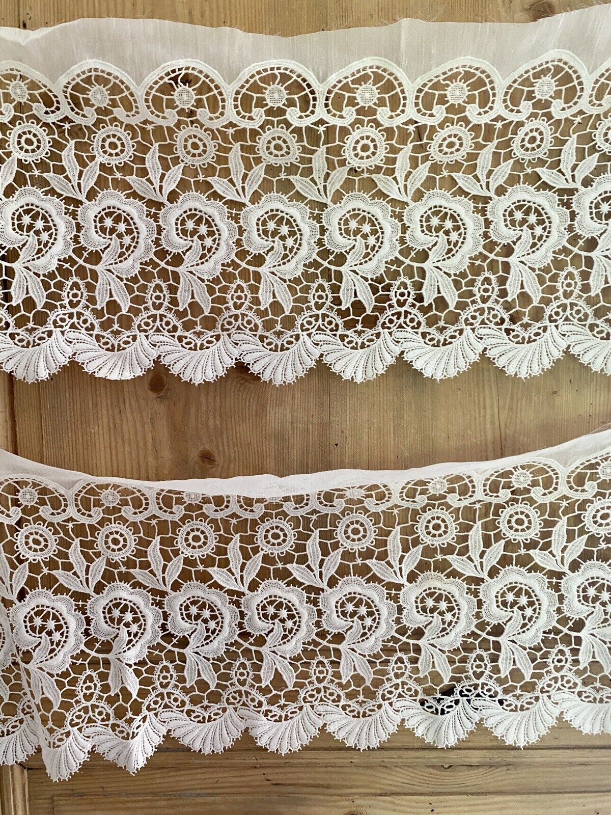 Vintage French SET 2 FILET LACE panel CURTAIN brise bise c1950