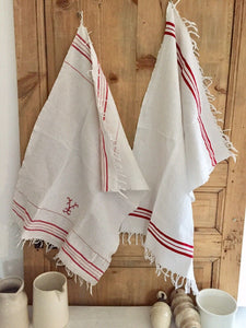 Pair Antique French GUEST TOWELS cotton nid d’abeille c1900