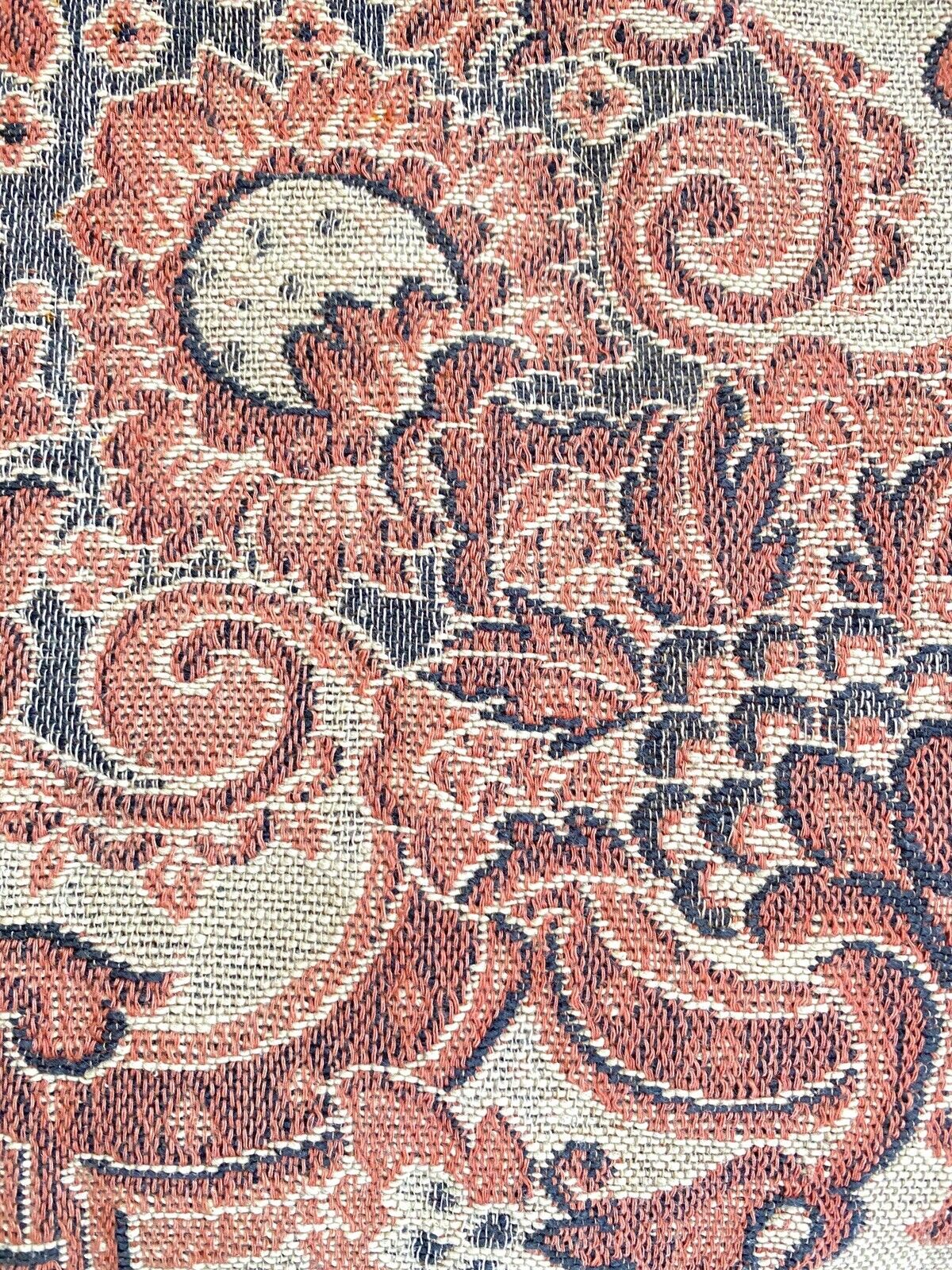 Antique French PALE PINK BLUE PAISLEY boteh TAPESTRY indiennes FRINGES c1930