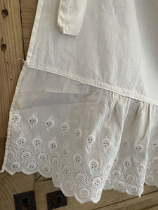 Vintage French service APRON work wear cotton BRODERIE ANGLAISE c1950