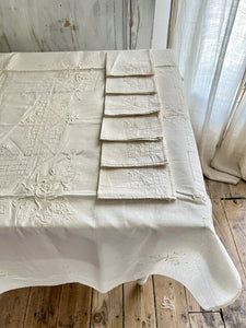 SET vintage cotton TABLECLOTH 6 NAPKINS openworks c1950