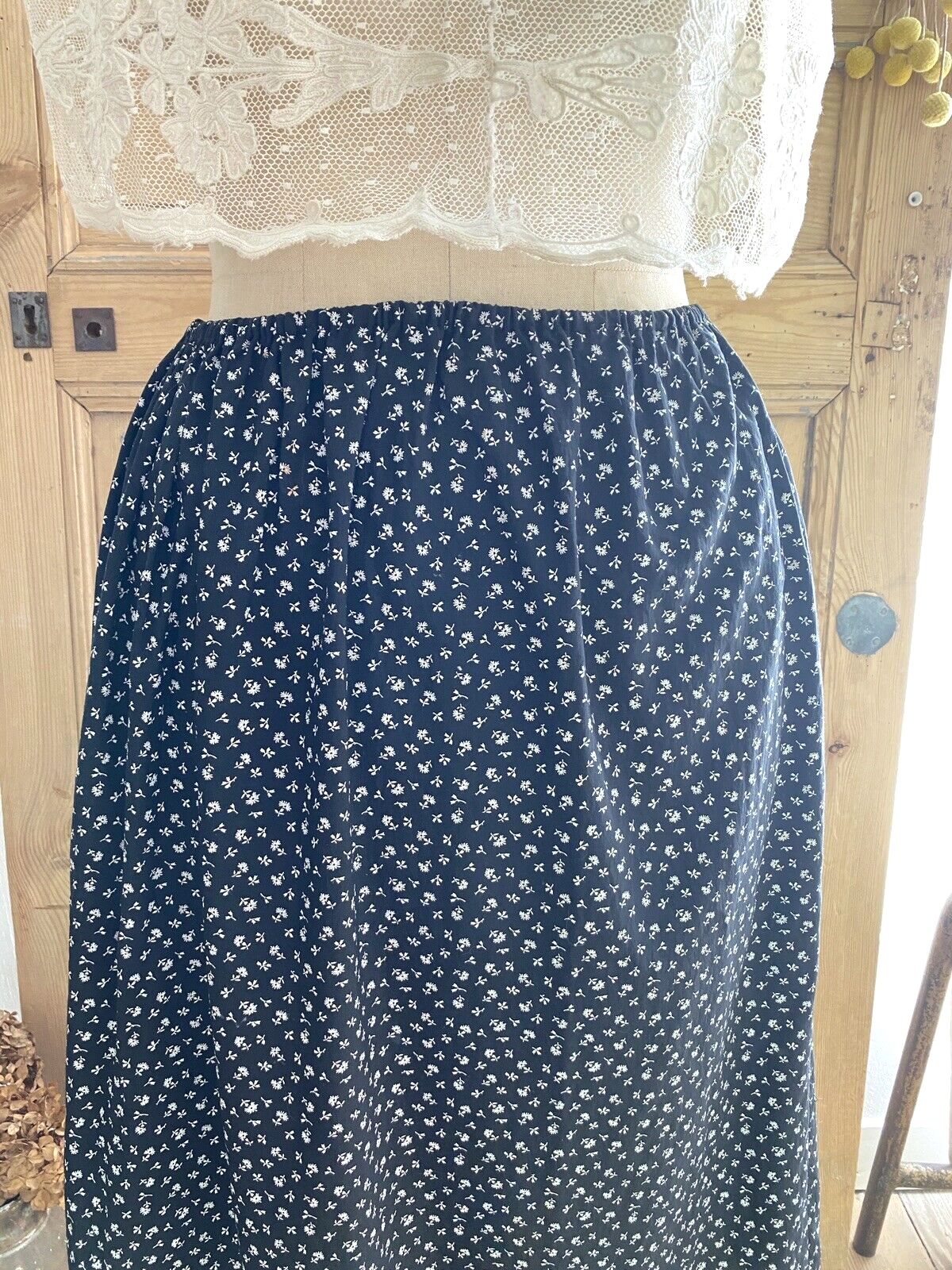 Vintage French cotton viscose FLORAL BLACK SKIRT c1960