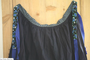 Vintage French wide smocked APRON work wear INDIGO provence c 1950