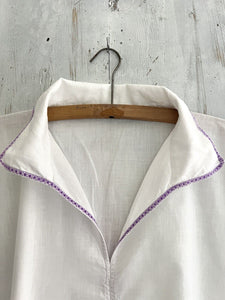 Vintage French MAN cotton gauze NIGHTSHIRT purple liseret 1930