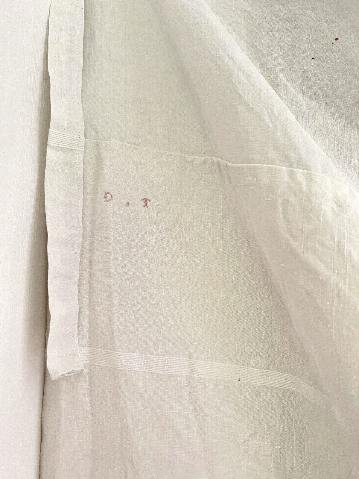 Antique French LINEN FIL PATCHED curtain DT mono c1900