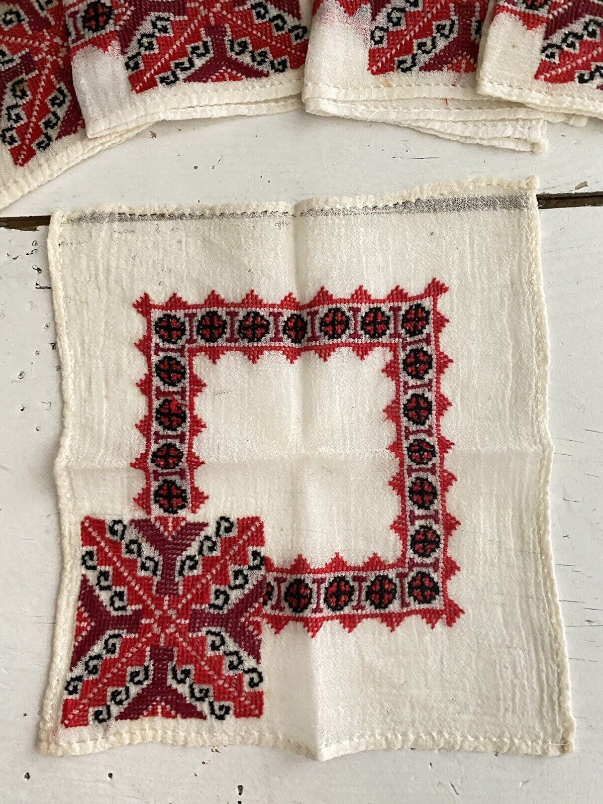 Vintage Hungarian COTTON GAUZE TEA NAPKINS embroidered c1930