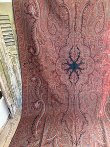 Stunning XXL antique VICTORIAN Kashmir PAISLEY piano WOOL SHAWL tablecloth c1880