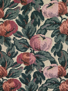 Vintage French HEAVY BOTANIC cotton fabric APPLE panel UPHOLSTERY c1950