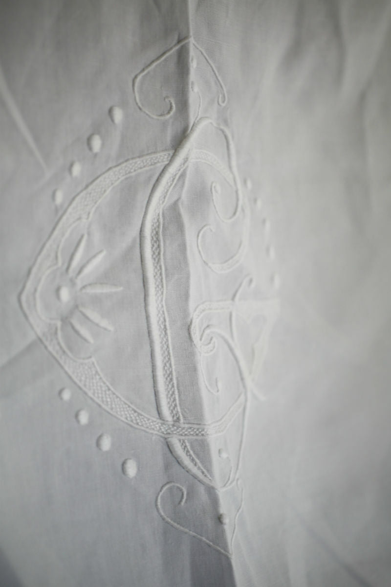 Art Deco French LINEN FIL TROUSSEAU sheet CG OPENWORKS mono c1920