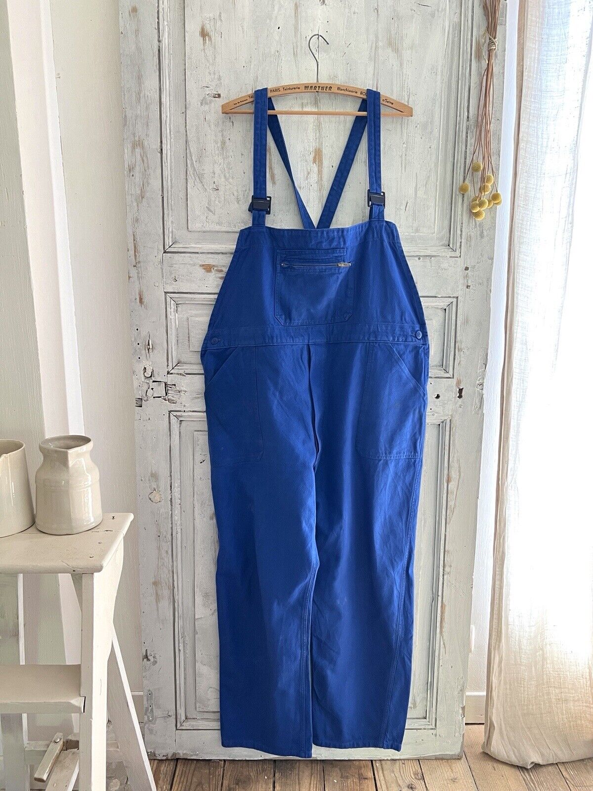 Vintage French large WORK WEAR overalls INDIGO blue cotton c1950