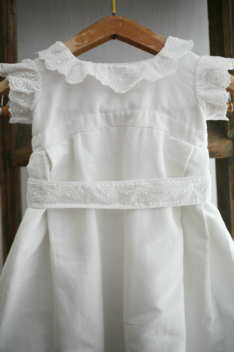 Vintage French CHRISTENING dress cotton GROS GRAIN lace c1950