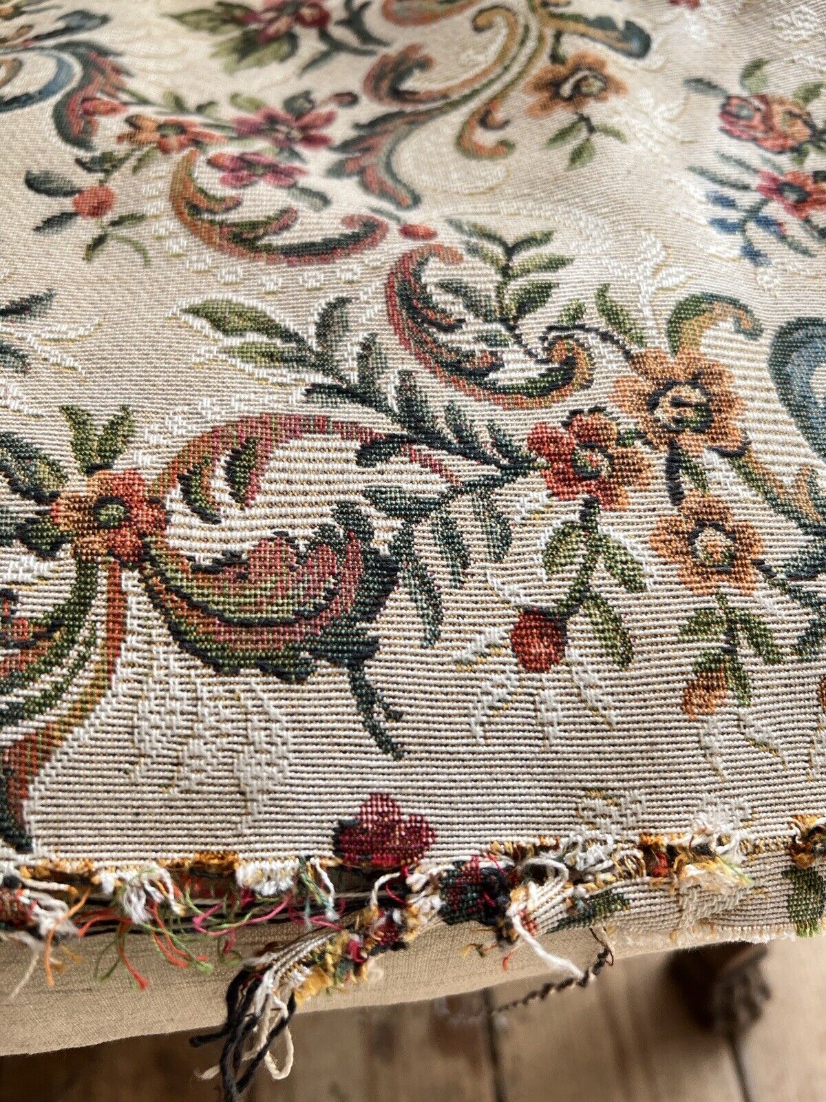 Vintage French DAMASK cotton SOFA cover floral bouquets c1950