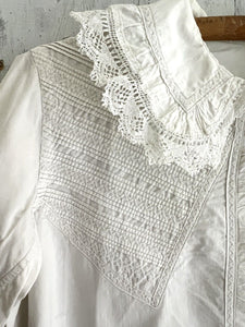 Rare VICTORIAN French woman embroidered BLOUSE pintucks LACE frill CM mono c1900