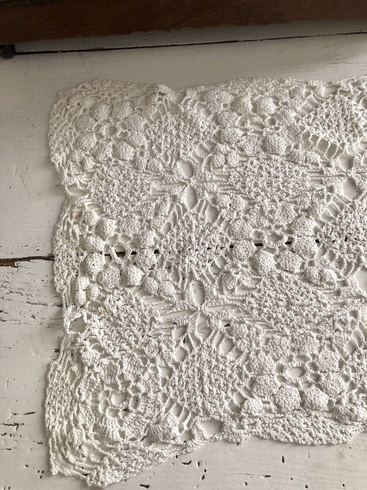 Vintage French filet lace DOILY cotton PANEL napperon  c1950