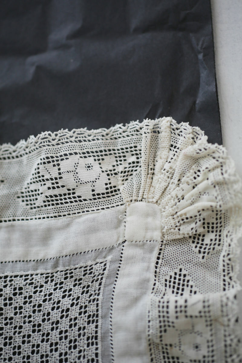 Antique French woman BRIDE star handkerchief LACE c1900