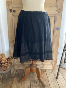 Antique French woman SKIRT petticoat JUPON SILK satin LACE ENTRE DEUX c1900