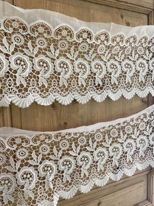 Vintage French SET 2 FILET LACE panel CURTAIN brise bise c1950