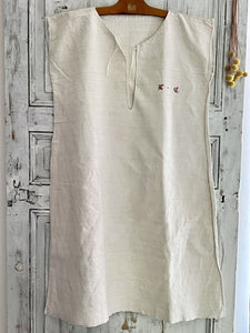 PRIMITIVE French heavy ECRU LINEN nightshirt MD mono CUT c1850