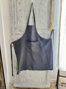 French UPCYCLED GRAY dye antique linen WORK WEAR APRON Les Toiles Blanches