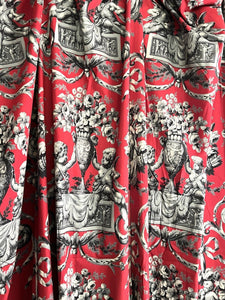 PAIR vintage French classic RED CHERUBS satin cotton CURTAINS BACKED c1950