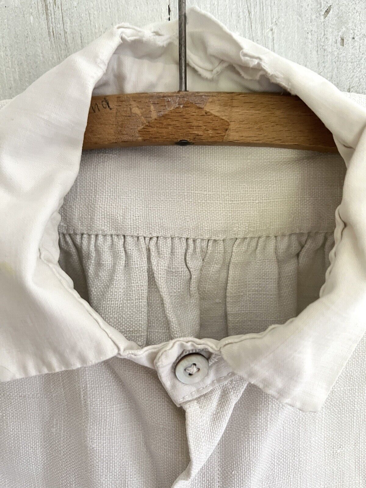 Rare antique French SHORT man front bib WORK WEAR COTTON pintucks SHIRT  c1880