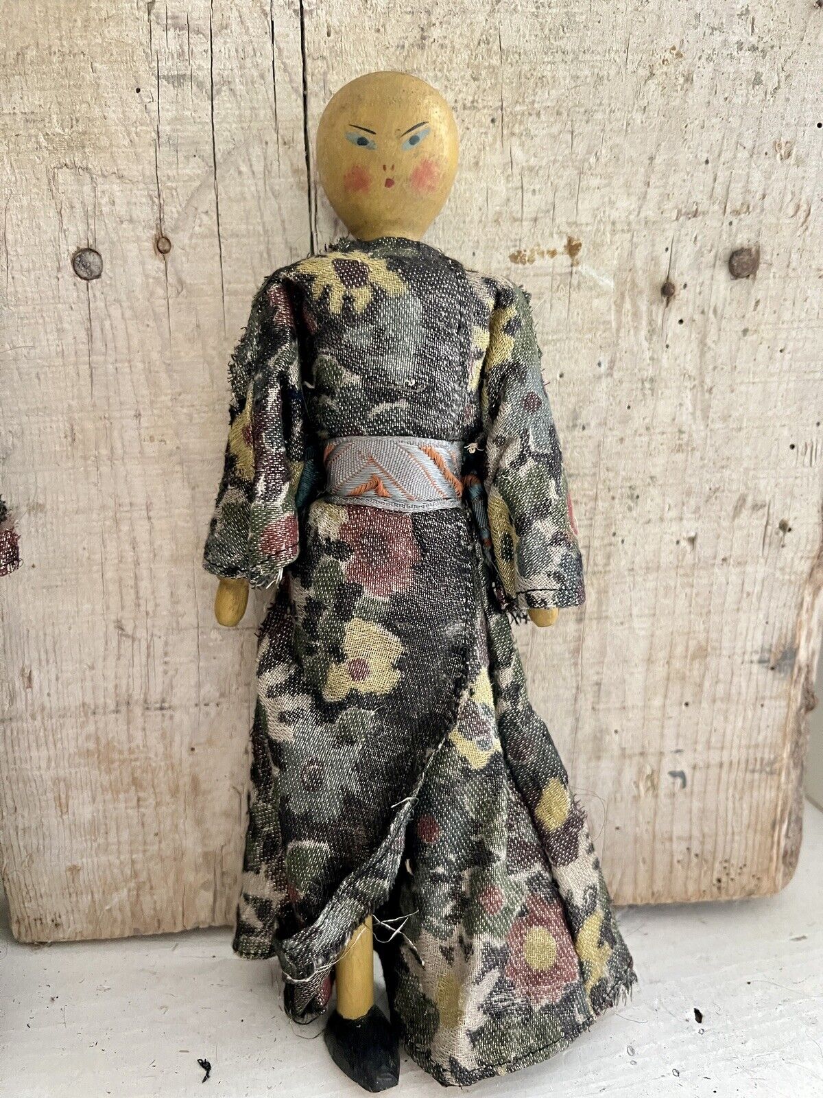 Art Deco French 3 PROMOTIONAL wood Japanese DOLLS silk traditionnal outfit c1930