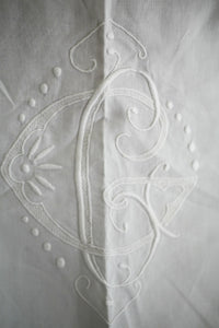 Art Deco French LINEN FIL TROUSSEAU sheet CG OPENWORKS mono c1920