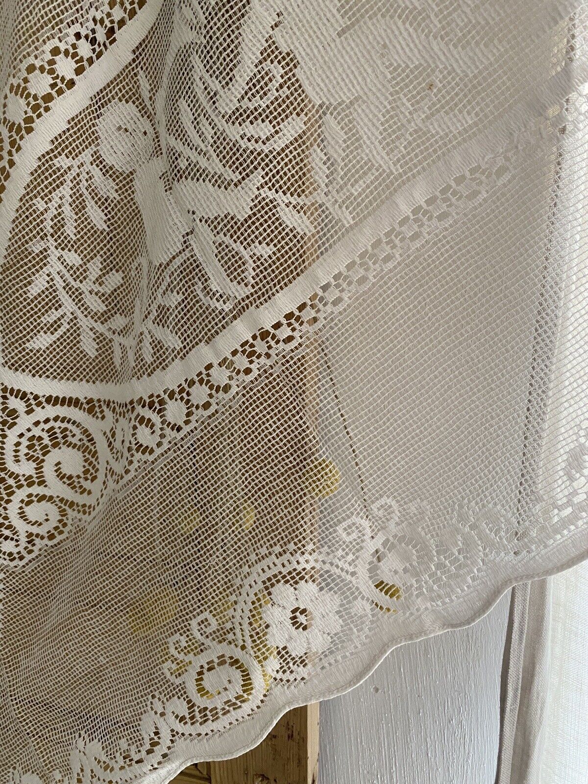 Vintage French FILET LACE panel CURTAIN brise bise c1930