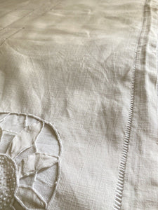 Vintage French RICHELIEU EMBROIDERIES LINEN coffee TABLECLOTH c1930