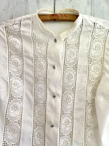 Vintage French woman cotton FILET LACE BLOUSE c1930