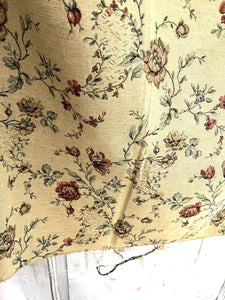 Vintage French HEAVY BOTANIC JACQUARD linen fabric ROSES panel UPHOLSTERY c1940