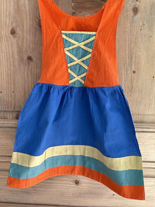 Vintage French CHILD cotton APRON HARLEQUIN costume primary COLOURS c1950