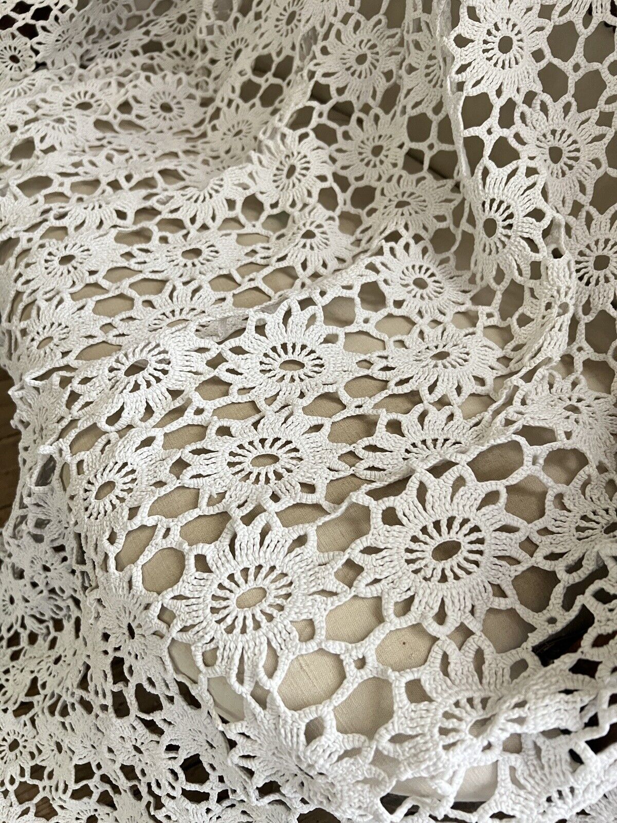 Vintage French floral FILET LACE BEDSPREAD c1930