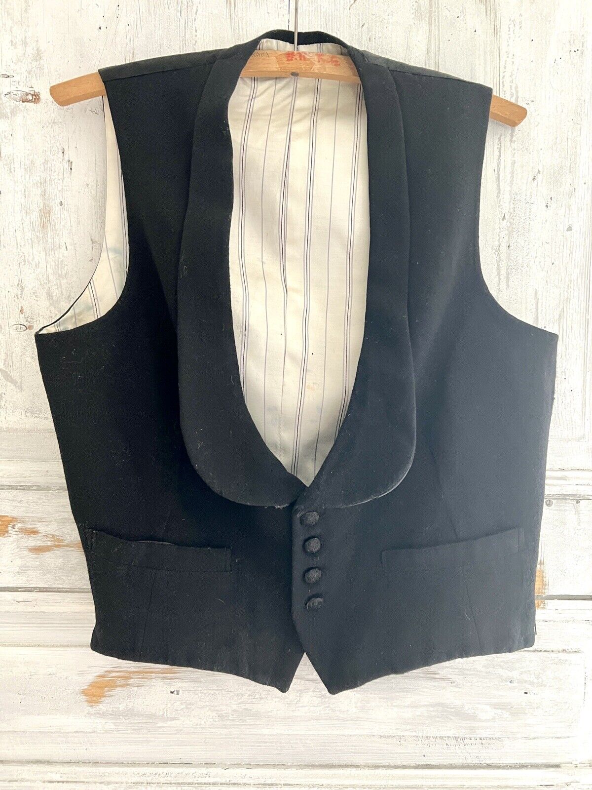 Antique Victorian French man elegant BLACK WOOL evening VEST c1880