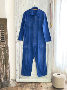 Vintage French large WORK WEAR overalls INDIGO blue cotton ZIP c1950