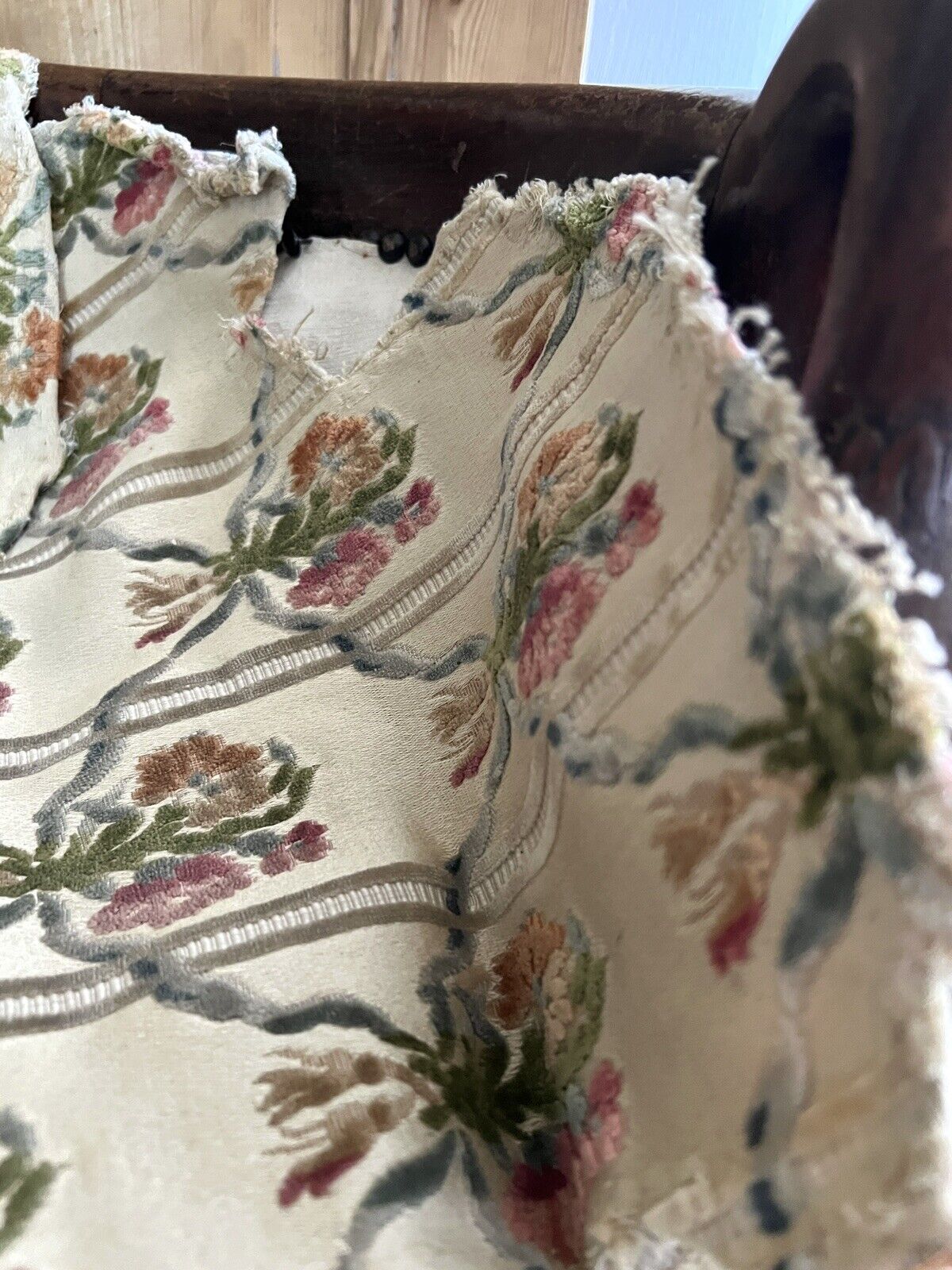 Antique French EMPIRE PAIR DAMASK cotton chair covers floral bouquets c1880