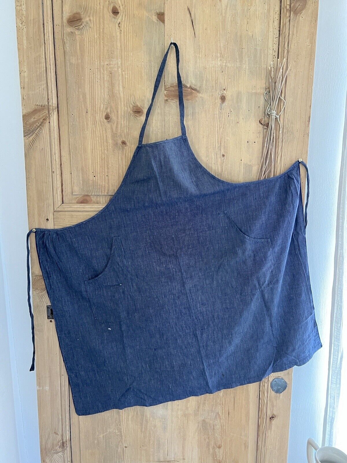 Antique French INDIGO WORK WEAR APRON LINEN COTTON chambray c1900