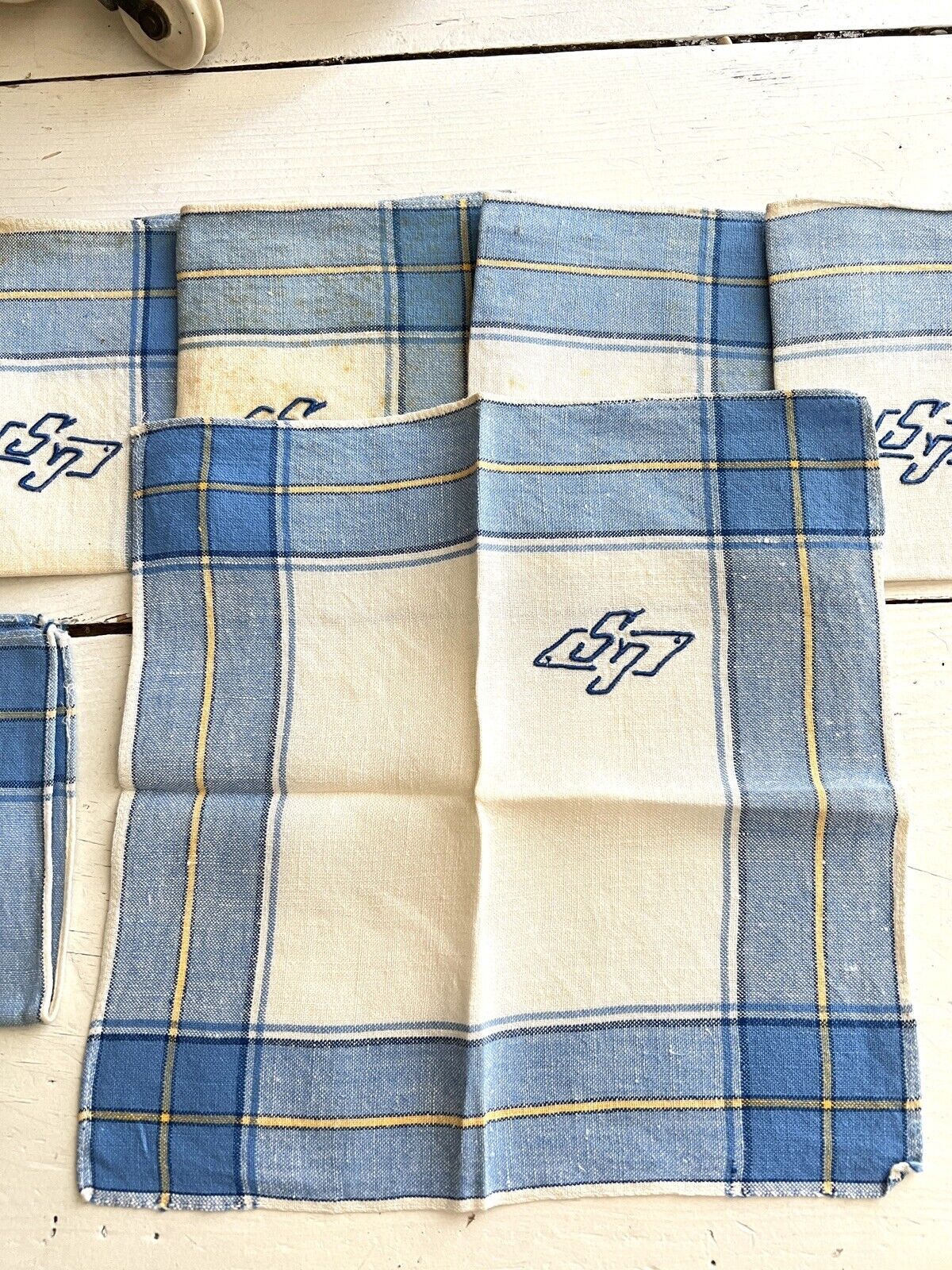 Set 12 vintage French CHOLLET deadstock cotton HANDKERCHIEF GS mono c1930