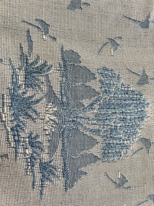 Vintage French BLUE DAMASK cotton BEDSPREAD CHINOISERIE c1930