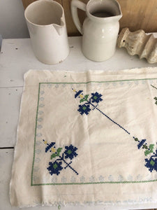 Vintage French unfinished EMBROIDERY ouvrage COTTON panel C1950