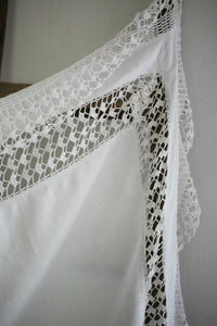 Antique French fine LINEN coffee table TABLECLOTH LACE CROCHET c1900