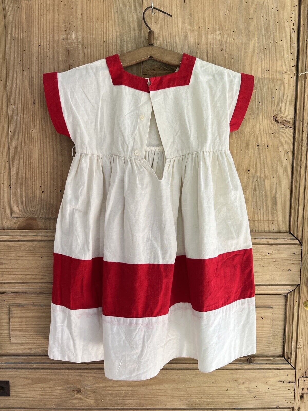 Vintage French COTTON child DRESS FLORAL embroidered TWO TONES c1950