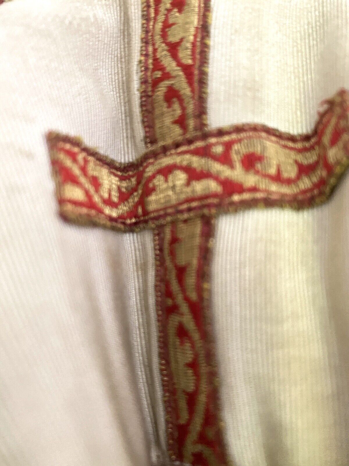 Vintage French CARDINAL RED gold silk cotton liturgic PRIEST STOLE FRINGES c1930