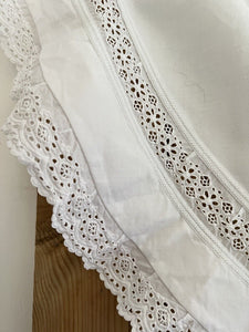 Vintage French LITURGIC VALANCE mantelpiece cotton EYELET LACE entredeux c1950