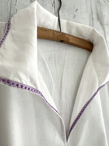 Vintage French MAN cotton gauze NIGHTSHIRT purple liseret 1930